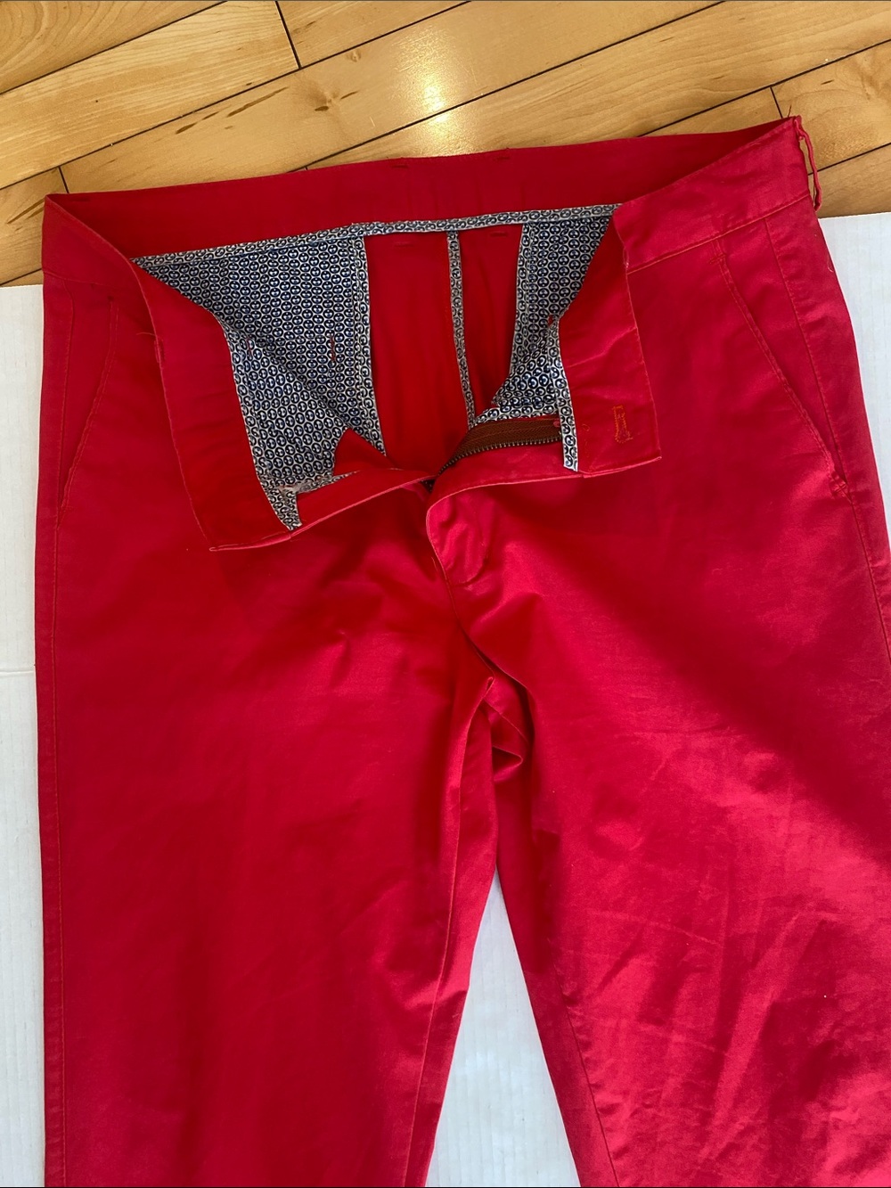 European brand in Raspberry Red Slim Cotton Mix Chino Pants Size Euro 48/US 16 - Picture 6 of 16